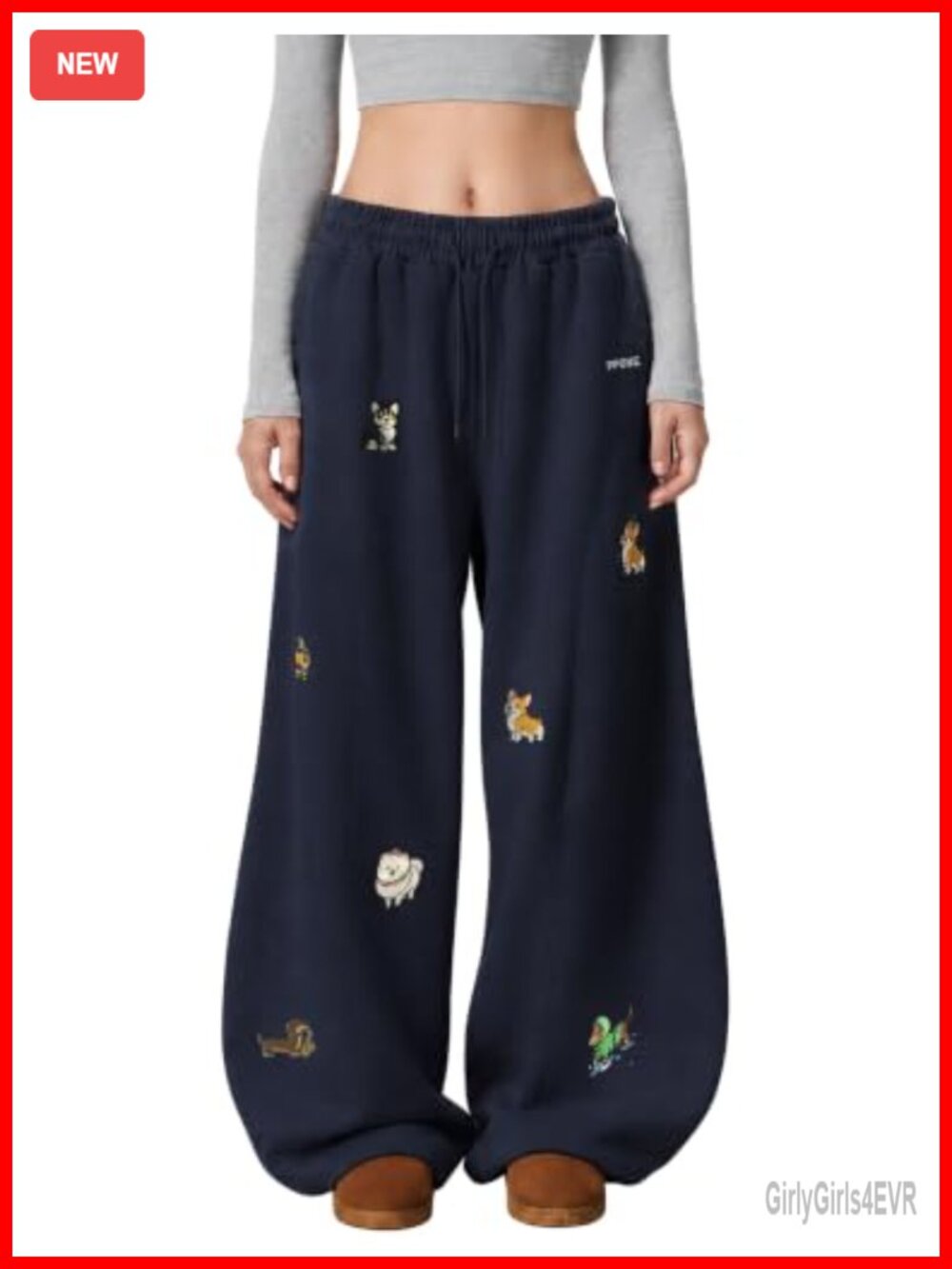 Unisex Baggy Barrel Sweatpants Puppy Embroidery Y2K Wide Leg Pants